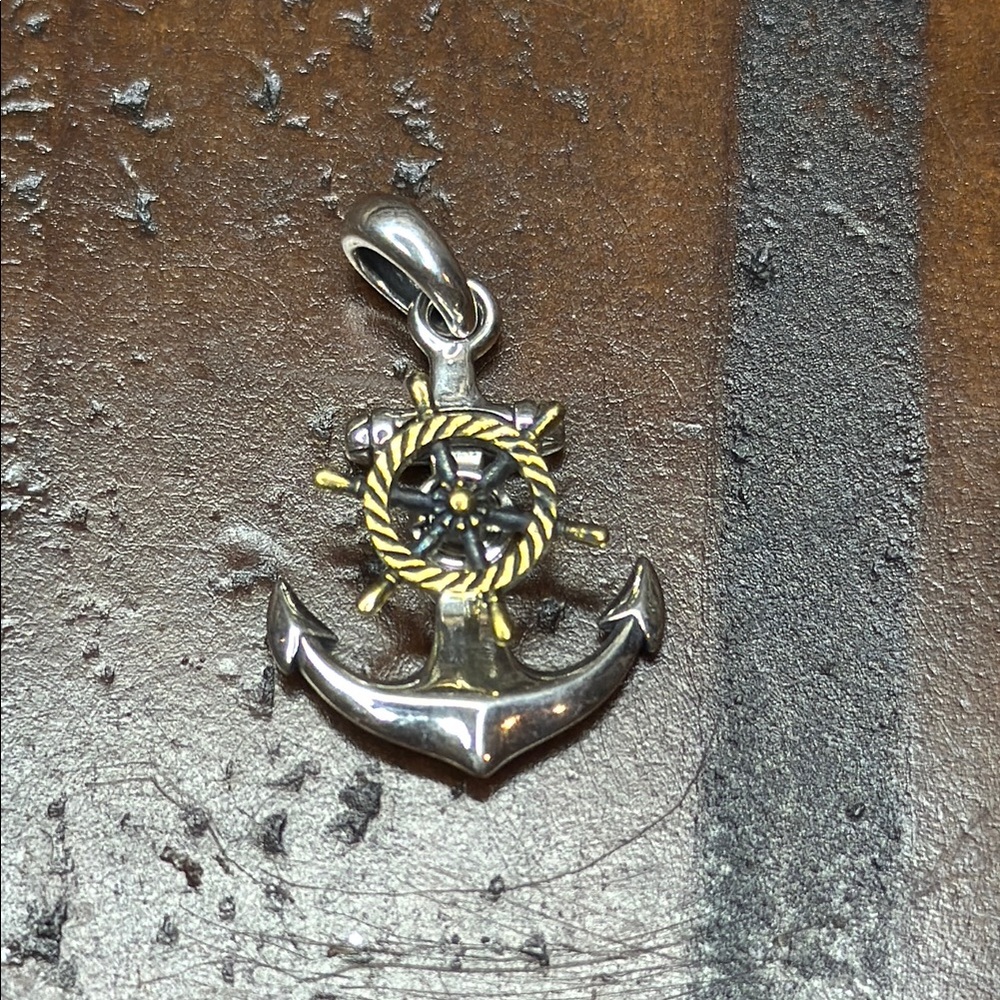 925 Sterling Silver 2 Tone Anchor Pendant